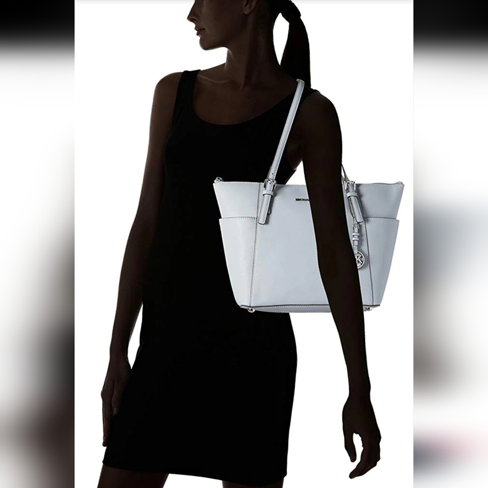 Michael Kors Jet Set E/W Top-Zip Tote, Silver Hardware..Charlotte Large